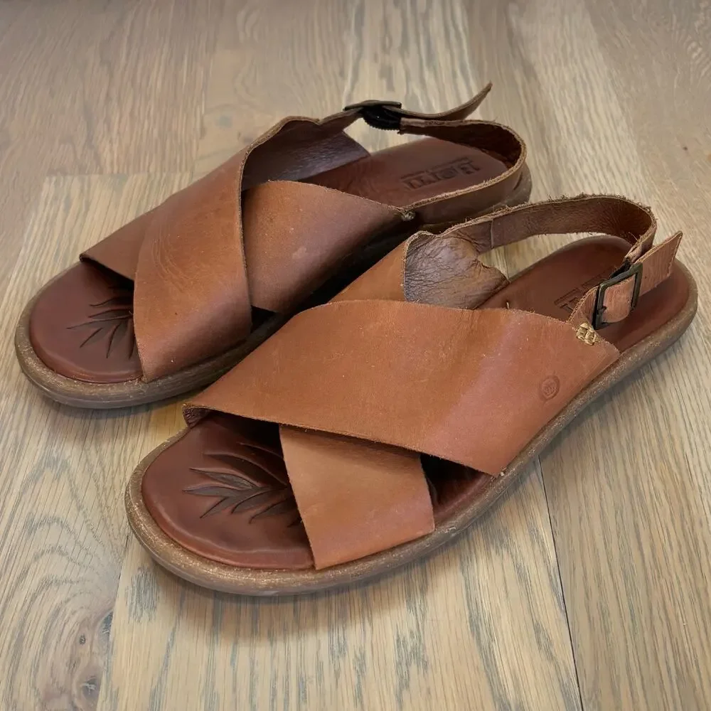 Born Leather Crisscross Slingback Comfort Sandals Brown Boho Womens Size 9 - Picture 3 of 9